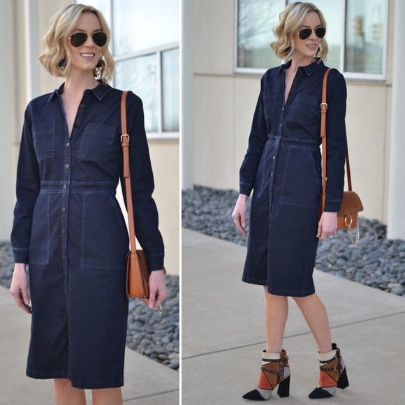 Ann Taylor Dresses & Skirts - ANN TAYLOR Dark denim shirt dress/duster